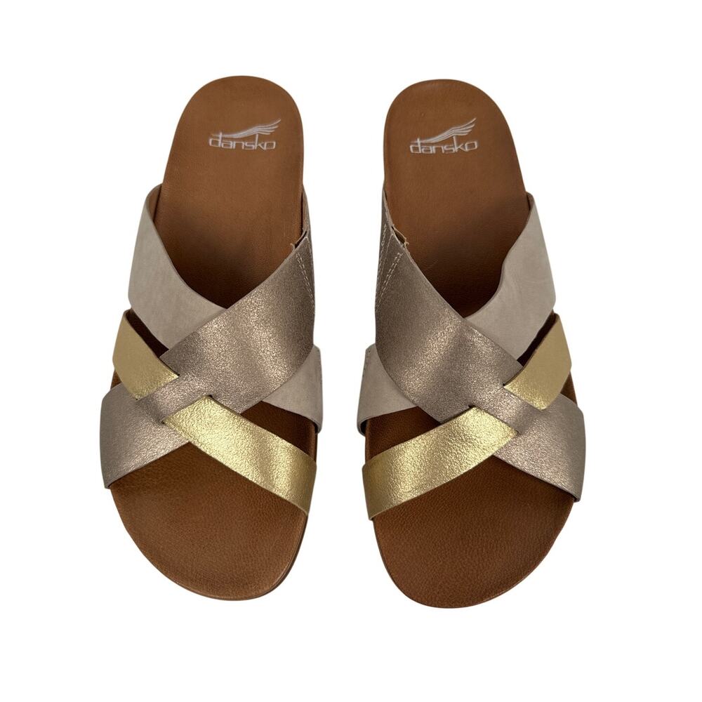 Dansko Joanna Slide Sandals Womens 8.5-9 EU 39 Metallic Leather Strappy Slip-on